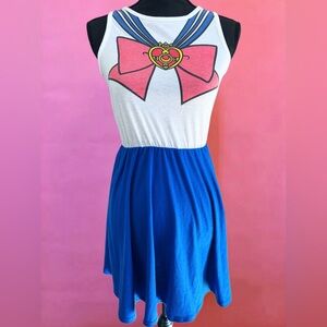 Hot Topic Sailor Moon Usagi Blue & White Skater Dress - Size Small